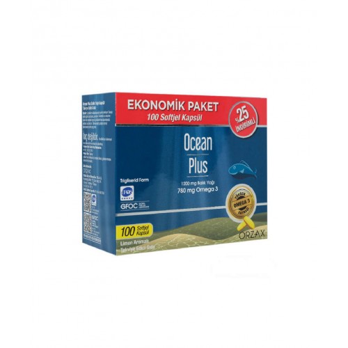 Ocean Plus 1200 mg Balık Yağı 100 Kapsül | Kalp Sağlığını, Beyin Fonksiyonlarını ve Genel Yaşam Kalitesini Destekleyici Takviye Edici Gıda