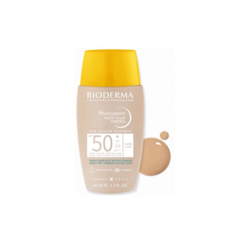 Bioderma Photoderm Nude Touch SPF50  Light 40 ml | Karma, Yağlı ve Akne Eğilimli Ciltler İçin Doğal Kapatıcı Etkili Çok Yüksek Güneş Koruyucu