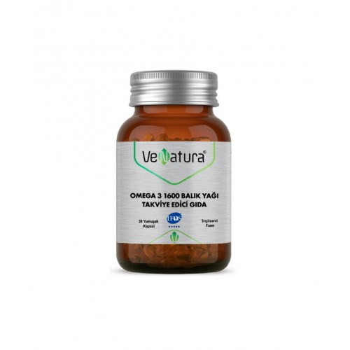 VeNatura Omega 3 1600 Balık Yağı 30 Kapsül | Kalbin, Normal Beyin Fonksiyonlarının ve Görme Yetisinin Korunmasına Yardımcı Balık Yağı