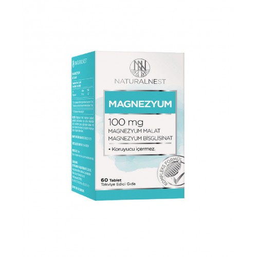 Naturalnest Magnezyum 100 mg 60 Tablet | Kas ve Sinir Fonksiyonlarını, Kemik Sağlığını ve Metabolizmayı Destekleyici Takviye Edici Gıda