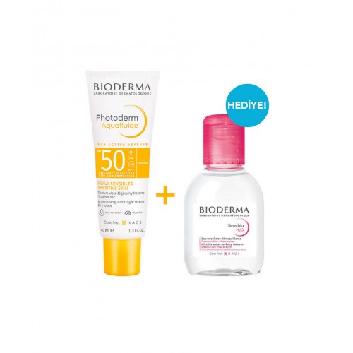 Bioderma Photoderm Aquafluid SPF50  40 ml   Sensibio H2O 100 ml | Tüm Cilt Tipleri İçin Su Bazlı Güneş Kremi ve Bioderma Miselar Su Hediyesi