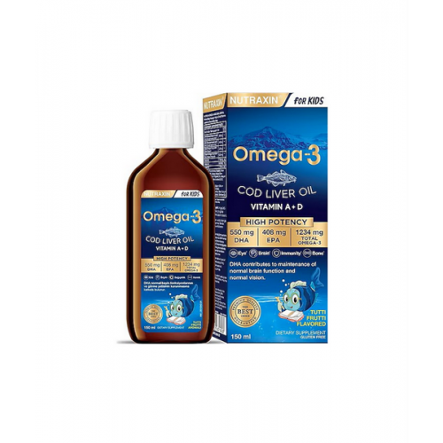 Nutraxin Omega-3 Balık Yağı 150 ml | İçeriğindeki Zengin Bileşenler Sayesinde Çocukların Kalp ve Beyin Sağlığını Destekleyen Takviye Edici Gıda
