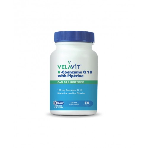 Velavit V-Coenzyme Q10 With Piperine 30 Kapsül | Vücut Enerjisini Artırmaya Yardımcı ve Hücresel Fonksiyonları Destekleyici Takviye Edici Gıda Velavit V-Coenzyme Q10 With Piperine 30 Kapsül | Vücut Enerjisini Artırmaya Yardımcı ve Hücresel Fonksiyonları Destekleyici Takviye Edici Gıda