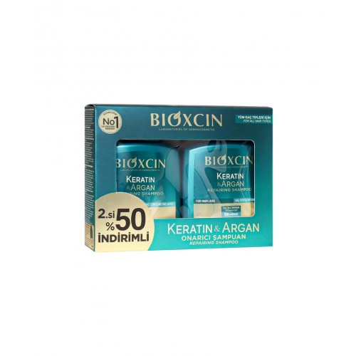 Bioxcin Keratin & Argan 300 ml 2'li Avantajlı Set | Saçlara Nem ve Parlaklık Kazandıran Besleyici Bakım Şampuanı Seti