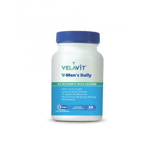 Velavit V-Men's Daily 30 Tablet | Erkeklerin Günlük Besin İhtiyaçlarını Karşılamasına Yardımcı Amino Asit, Multivitamin ve Bitki Ekstreli Takviye Edici Gıda