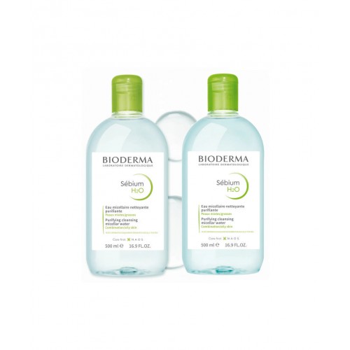 Bioderma Sebium H2O 500 ml 2'li Paket Misel Solüsyon | Karma, Yağlı ve Akne Eğilimli Ciltler İçin Durulama Gerektirmeyen Misel Temizleme Suyu