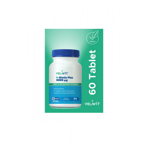 Velavit V-Biotin Plus 5000 mcg 60 Tablet | Saç, Cilt ve Tırnak Sağlığını Destekleyici Takviye Gıda