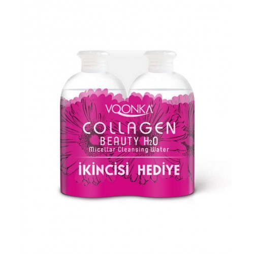 Voonka Collagen Beauty H2O Micellar Temizleme Suyu 2x500 ml | Makyaj Kalıntılarını, Kirleri ve Yağları Nazikçe Arındıran Miselar Su