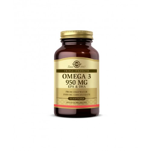 Solgar Omega 3 950 Mg 100 Softgels Balık Yağı | Kalbin, Normal Beyin Fonksiyonlarının ve Görme Yetisinin Korunmasına Yardımcı EPA ve DHA İçeren Balık Yağı