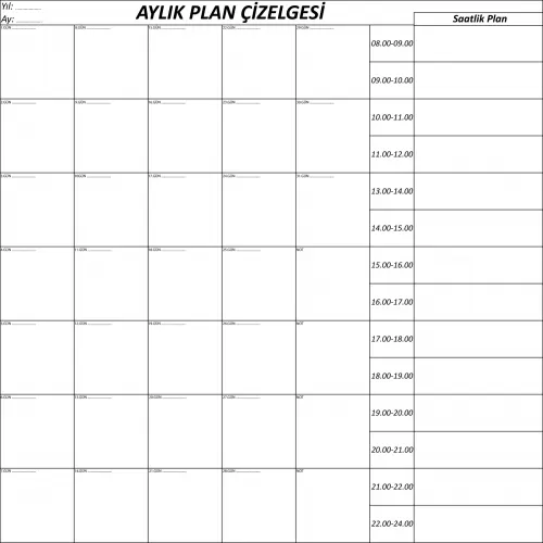 Statik Kağıt Aylık Planlayıcı (Model -1) 100 CM X 100 CM Statik Kağıt Aylık Planlayıcı (Model -1) 100 CM X 100 CM