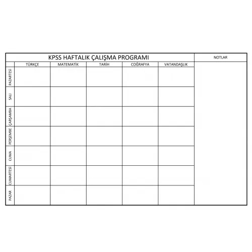 Statik Kağıt Kpss Çalışma Programı 100 CM X120 CM Statik Kağıt Kpss Çalışma Programı 100 CM X120 CM