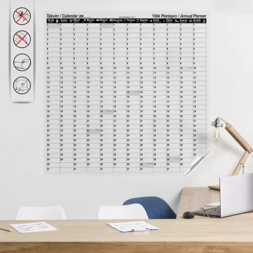 Statik Kağıt Yıllık Takvim Planlayıcı 100 CM X 100 CM Statik Kağıt Yıllık Takvim Planlayıcı 100 CM X 100 CM