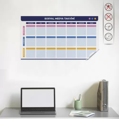 Statik Kağıt Sosyal Medya Takvimi 55 CM x 100 CM TÜRKÇE Statik Kağıt Sosyal Medya Takvimi 55 CM x 100 CM TÜRKÇE