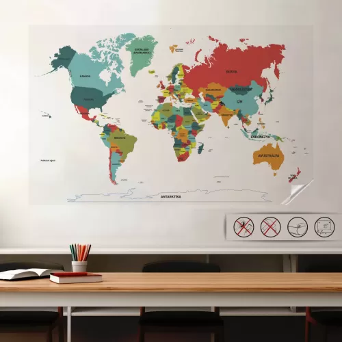 Statik Kağıt Renkli Dünya Haritası 56 CM X 100 CM TÜRKÇE