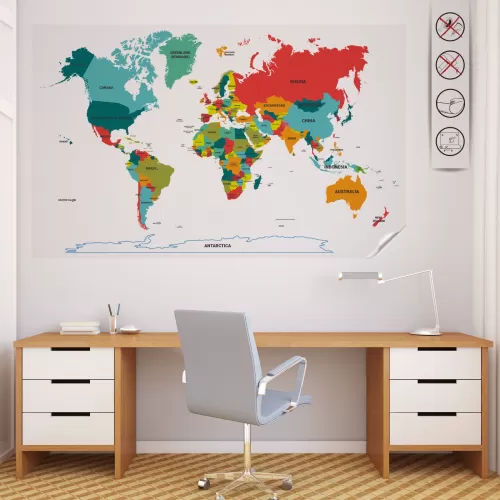 Statik Kağıt Renkli Dünya Haritası 56 CM X 100 CM İNGİLİZCE Statik Kağıt Renkli Dünya Haritası 56 CM X 100 CM İNGİLİZCE