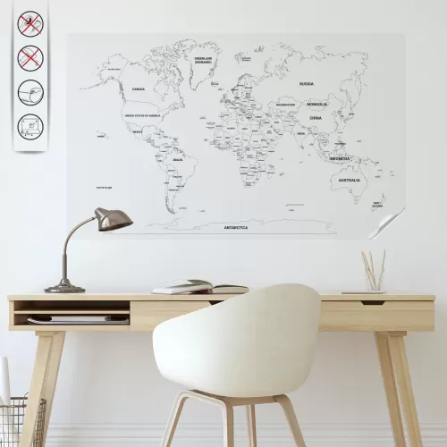 Statik Kağıt Renksiz Dünya Haritası 95 CM X 150 CM TÜRKÇE Statik Kağıt Renksiz Dünya Haritası 95 CM X 150 CM TÜRKÇE