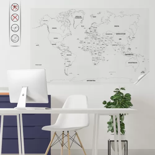 Statik Kağıt Renksiz Dünya Haritası 95 CM x 150 CM İNGİLİZCE