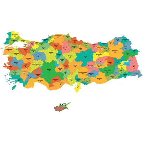 Statik Kağıt Renkli Türkiye Haritası 87 CM X 150 CM Statik Kağıt Renkli Türkiye Haritası 87 CM X 150 CM