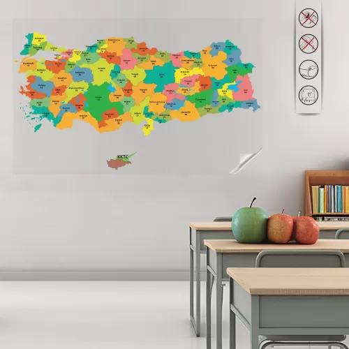 Statik Kağıt Renkli Türkiye Haritası 56 CM X 100 CM Statik Kağıt Renkli Türkiye Haritası 56 CM X 100 CM