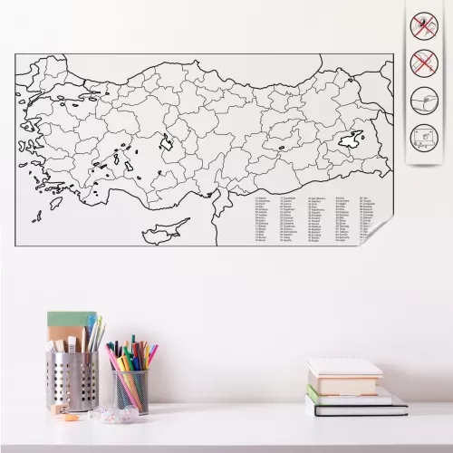 Statik Kağıt Türkiye Haritası 56 CM X 110 CM Statik Kağıt Türkiye Haritası 56 CM X 110 CM