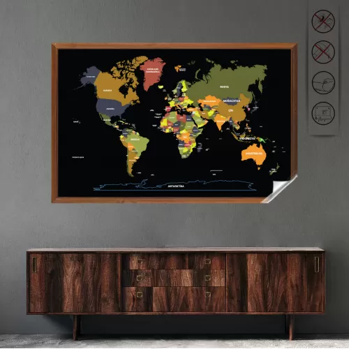 Tablo Görünümlü Dünya Haritası 100 CM X 150 CM Renk SİYAH Tablo Görünümlü Dünya Haritası 100 CM X 150 CM Renk SİYAH