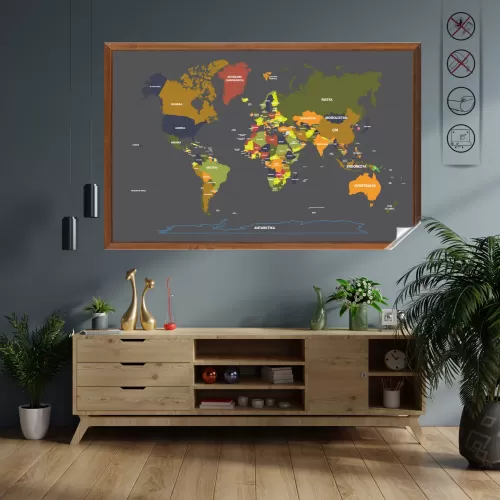 Tablo Görünümlü Dünya Haritası 100 CM X 150 CM Renk GRİ Tablo Görünümlü Dünya Haritası 100 CM X 150 CM Renk GRİ