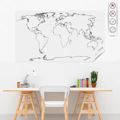 Statik Kağıt Dilsiz Dünya Haritası 56 CM x 114 CM