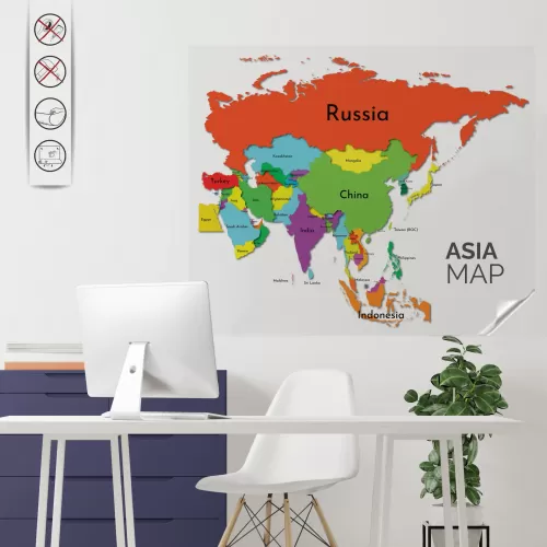 Statik Kağıt Renkli Asya Haritası 150 CM X 180 CM Statik Kağıt Renkli Asya Haritası 150 CM X 180 CM