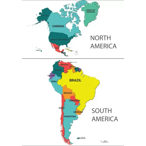 Statik Kağıt Renkli Amerika Haritası 70 CM X 100 CM Statik Kağıt Renkli Amerika Haritası 70 CM X 100 CM