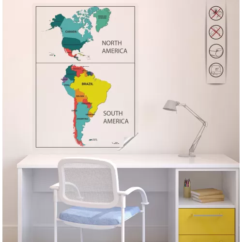 Statik Kağıt Renkli Amerika Haritası 70 CM X 100 CM Statik Kağıt Renkli Amerika Haritası 70 CM X 100 CM