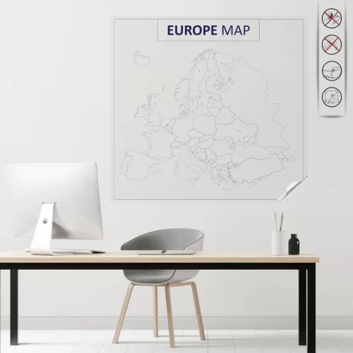 Statik Kağıt Renksiz Dilsiz Avrupa Haritası 150 CM X 156 CM