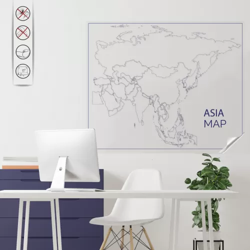 Statik Kağıt Renksiz Dilsiz Asya Haritası 73 CM X 90 CM Statik Kağıt Renksiz Dilsiz Asya Haritası 73 CM X 90 CM