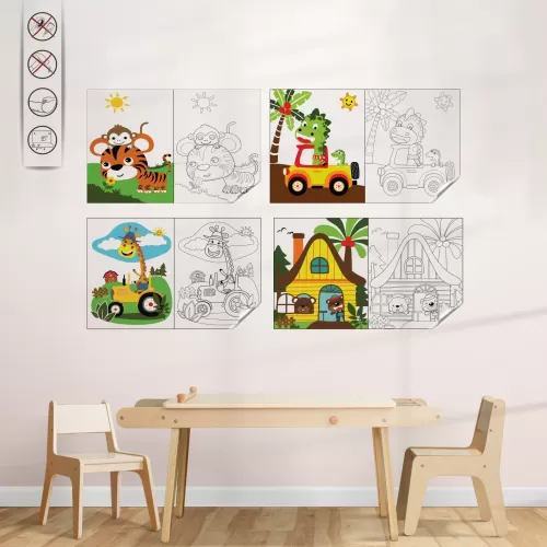 Statik Kağıt Hayvanlı Boyama Çalışma (Set) 150 CM X 200 CM Statik Kağıt Hayvanlı Boyama Çalışma (Set) 150 CM X 200 CM