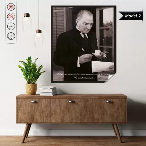 Statik Tutunma Özellikli Tablo - Poster Atatürk (Model- 2) 100 CM X 120 CM