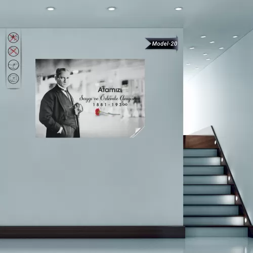 Statik Tutunma Özellikli Tablo - Poster Atatürk (Model- 20) 70 CM X 98 CM