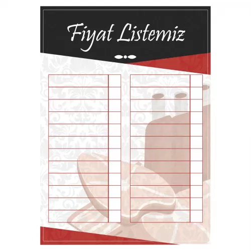 Yapışkanlı Fiyat Listesi (Model- 4) 70 CM X 100 CM Yapışkanlı Fiyat Listesi (Model- 4) 70 CM X 100 CM