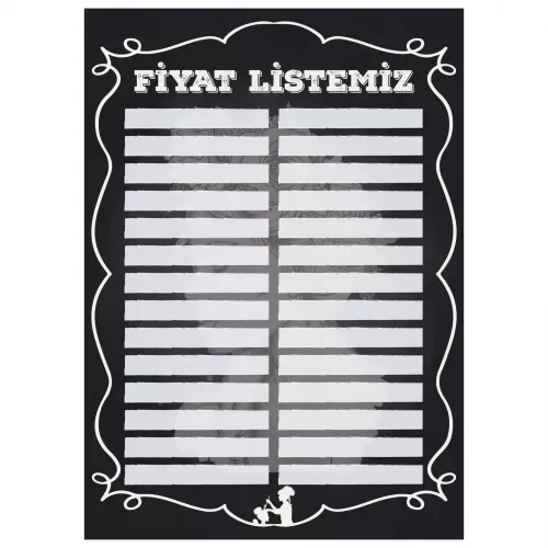 Yapışkanlı Fiyat Listesi (Model- 7) 50 CM X 70 CM Yapışkanlı Fiyat Listesi (Model- 7) 50 CM X 70 CM