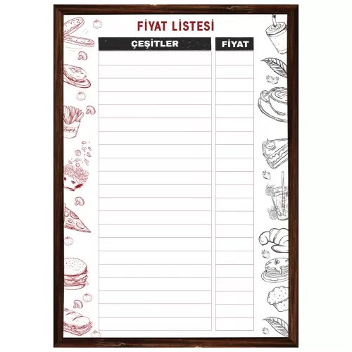 Yapışkanlı Fiyat Listesi (Model- 12) 70 CM X 100 CM Yapışkanlı Fiyat Listesi (Model- 12) 70 CM X 100 CM