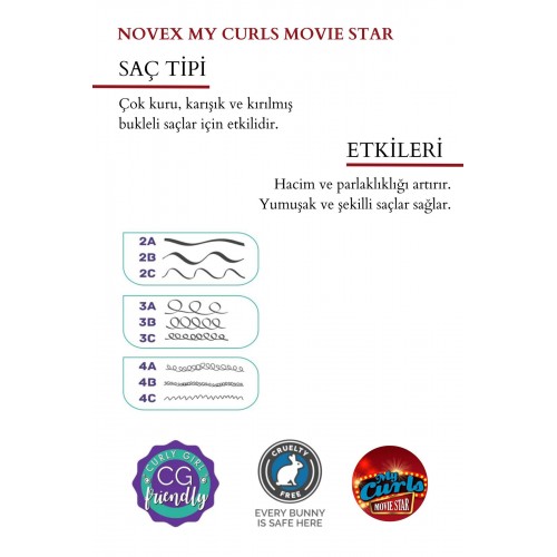 NOVEX MY CURLS MOVIE STAR Ekstra Parlaklık Veren Durulanmayan Saç Kremi 500g | Kıvırcık ve Dalgalı Saçlara Özel Elektriklenmeyi Önleyici ve Şekillendirici Bakım NOVEX MY CURLS MOVIE STAR Ekstra Parlaklık Veren Durulanmayan Saç Kremi 500g | Kıvırcık ve Dalgalı Saçlara Özel Elektriklenmeyi Önleyici ve Şekillendirici Bakım