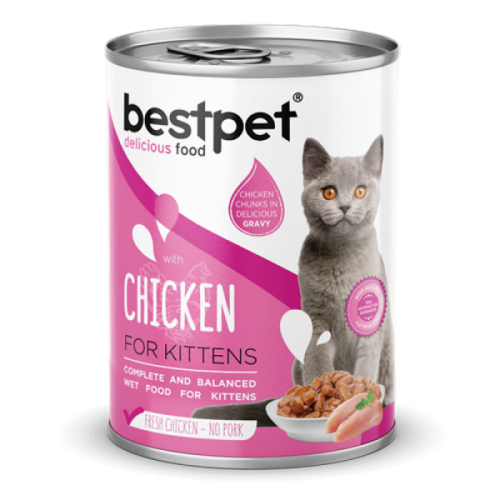 Bestpet Yavru Kediler İçin, Taze Tavuk Parça Etli Ve Soslu Yaş Mama 400 gr X 12 ADET 