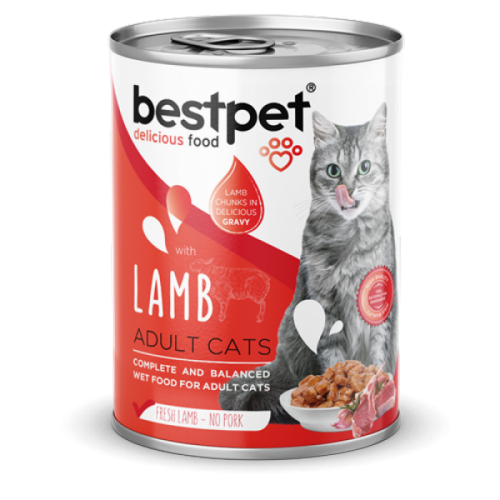 Bestpet Yetişkin Kediler İçin, Taze Kuzu Parça Etli Ve Soslu Yaş Mama 400 gr X 12 ADET 