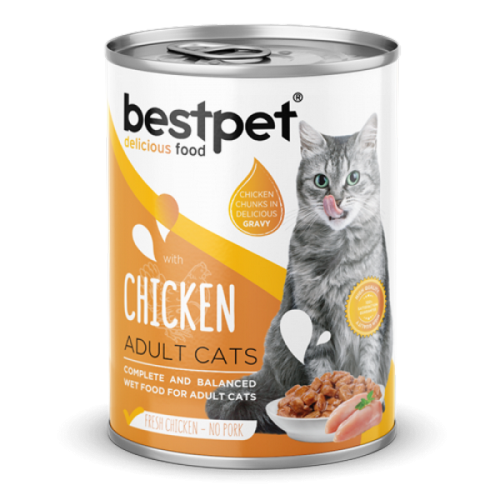 Bestpet Yetişkin Kediler İçin, Taze Tavuk Parça Etli Ve Soslu Yaş Mama 400 gr X 12 ADET Bestpet Yetişkin Kediler İçin, Taze Tavuk Parça Etli Ve Soslu Yaş Mama 400 gr X 12 ADET