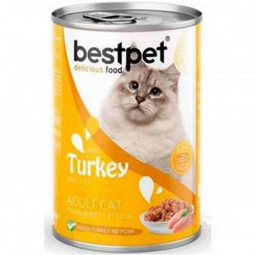 Bestpet Yetişkin Kediler İçin, Taze Hindi Parça Etli Ve Soslu Yaş Mama 400 gr X 12 ADET 