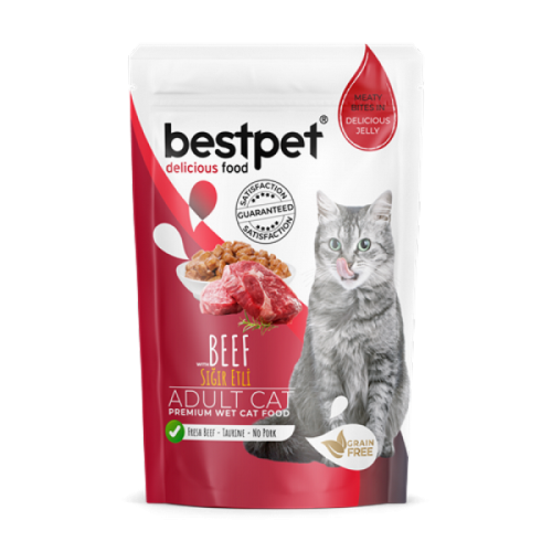 Bestpet Yetişkin Kediler İçin, Tahılsız, Jöle İçinde Sığır Parça Etli Yaş Mama 85 gr X 24 ADET Bestpet Yetişkin Kediler İçin, Tahılsız, Jöle İçinde Sığır Parça Etli Yaş Mama 85 gr X 24 ADET