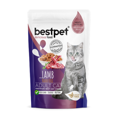 Bestpet Yetişkin Kediler İçin, Tahılsız, Jöle İçinde Kuzu Parça Etli Yaş Mama 85 gr X 24 ADET 