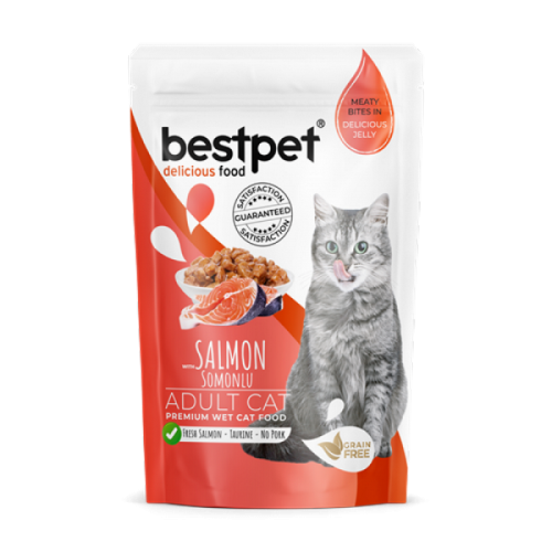 Bestpet Yetişkin Kediler İçin, Tahılsız, Jöle İçinde Somon Parça Etli Yaş Mama 85 gr X 24 ADET 