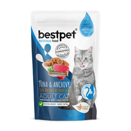 Bestpet Yetişkin Kediler İçin, Tahılsız, Jöle İçinde Tuna Ve Hamsi Parça Etli Yaş Mama 85 gr X 24 ADET 