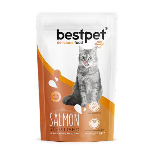 Bestpet Yetişkin Kısırlaştırılmış Kediler İçin Somonlu Kuru Mama 1 kg X 10 ADET 