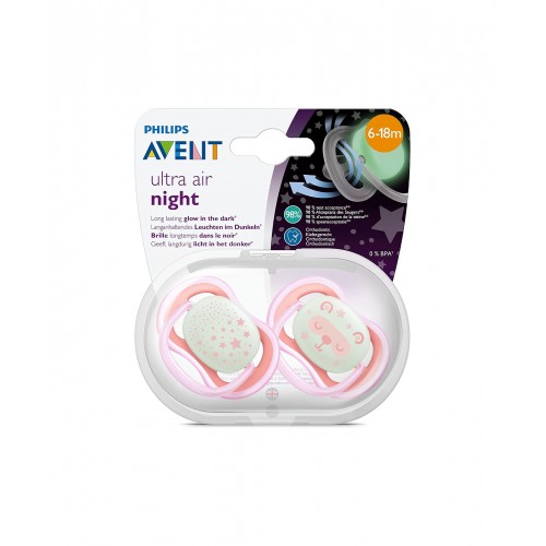 Philips Avent Ultra Air Night 6-18m Pembe Emzik 2'li | Karanlıkta Parlayan Yumuşak ve Hafif Emzik Philips Avent Ultra Air Night 6-18m Pembe Emzik 2'li | Karanlıkta Parlayan Yumuşak ve Hafif Emzik