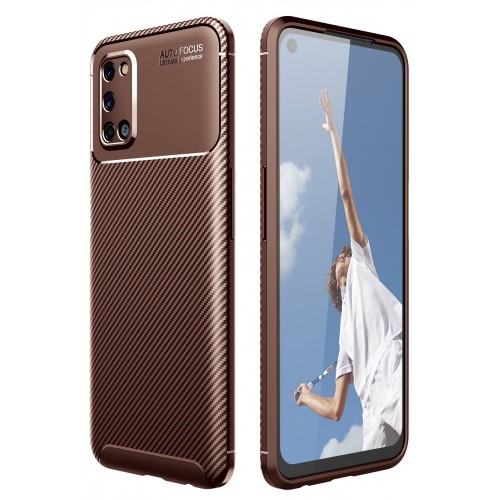 Newface Oppo A72 Kılıf Focus Karbon Silikon - Kahverengi